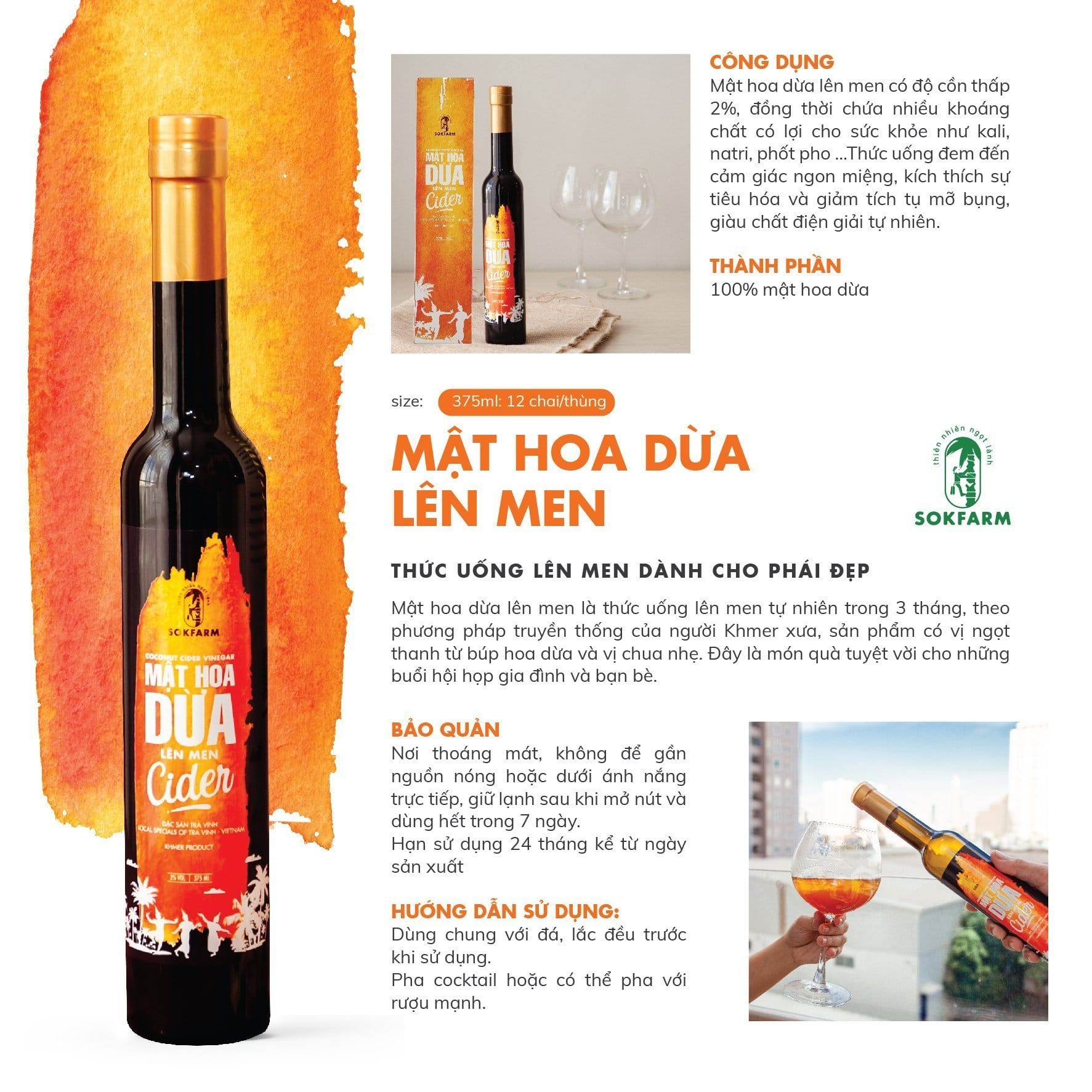 Mật hoa dừa lên men Sokfarm (Chai 375ml)
