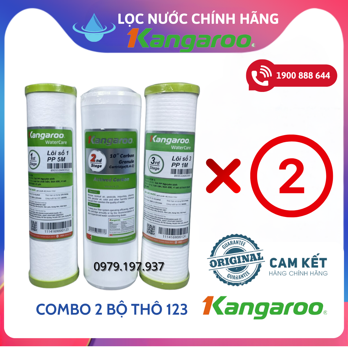 Combo 2 bộ lọc thô 123 cho máy lọ nước Kangaroo