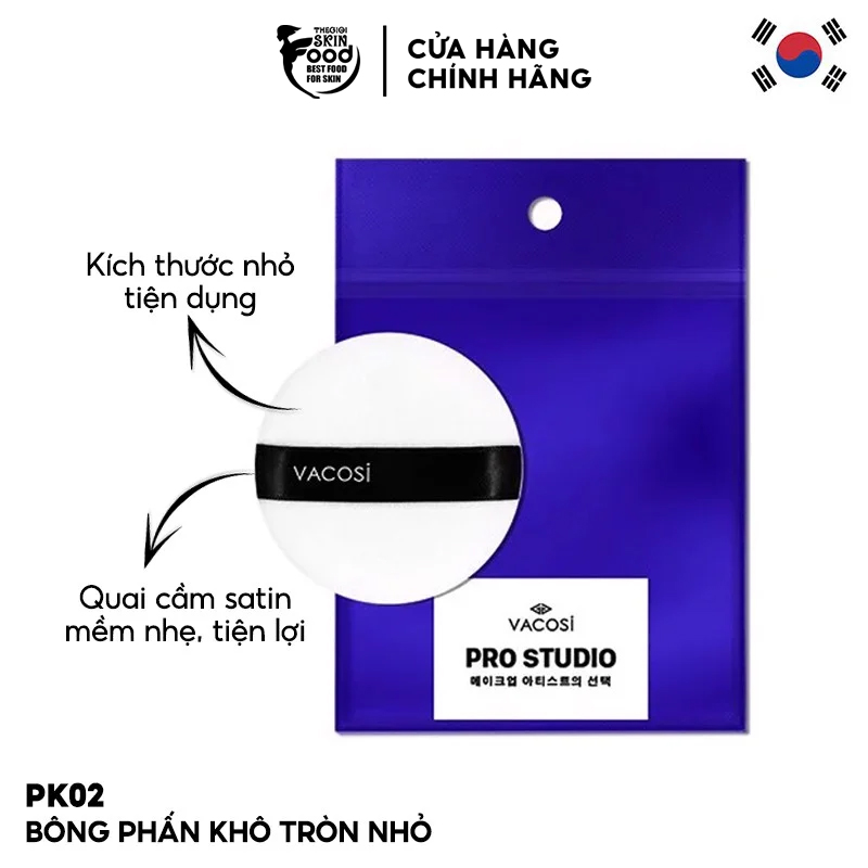 Bông phấn khô tròn nhỏ vacosi prs small round pro puff - pk02