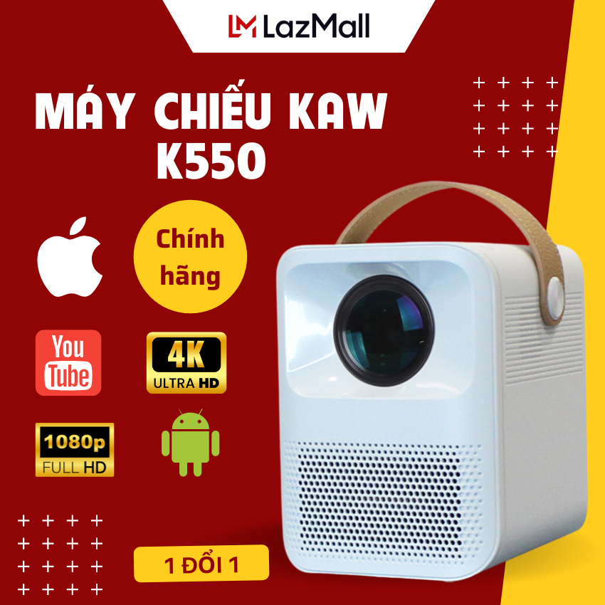 Máy chiếu mini, máy chiếu tại nhà, máy chiếu full hd mini - máy chiếu kaw k550 full hd kết nối hệ điều hành android - hỗ trợ 4k, kết nối wifi + bluetooth, nhỏ gọn - bảo hành chính hãng