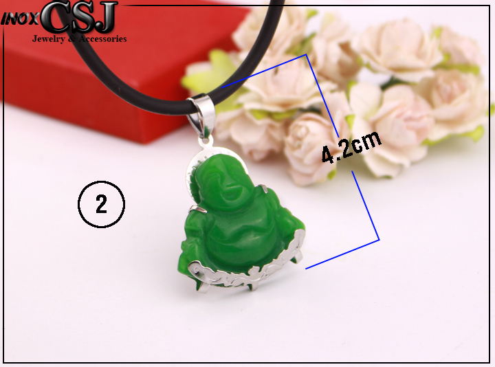 MẶT DÂY CHUYỀN CAO CẤP HÌNH ÔNG PHẬT DI LẶC CẨM THẠCH BỌC INOX TRẮNG SÁNG - tặng dây chuyền bi