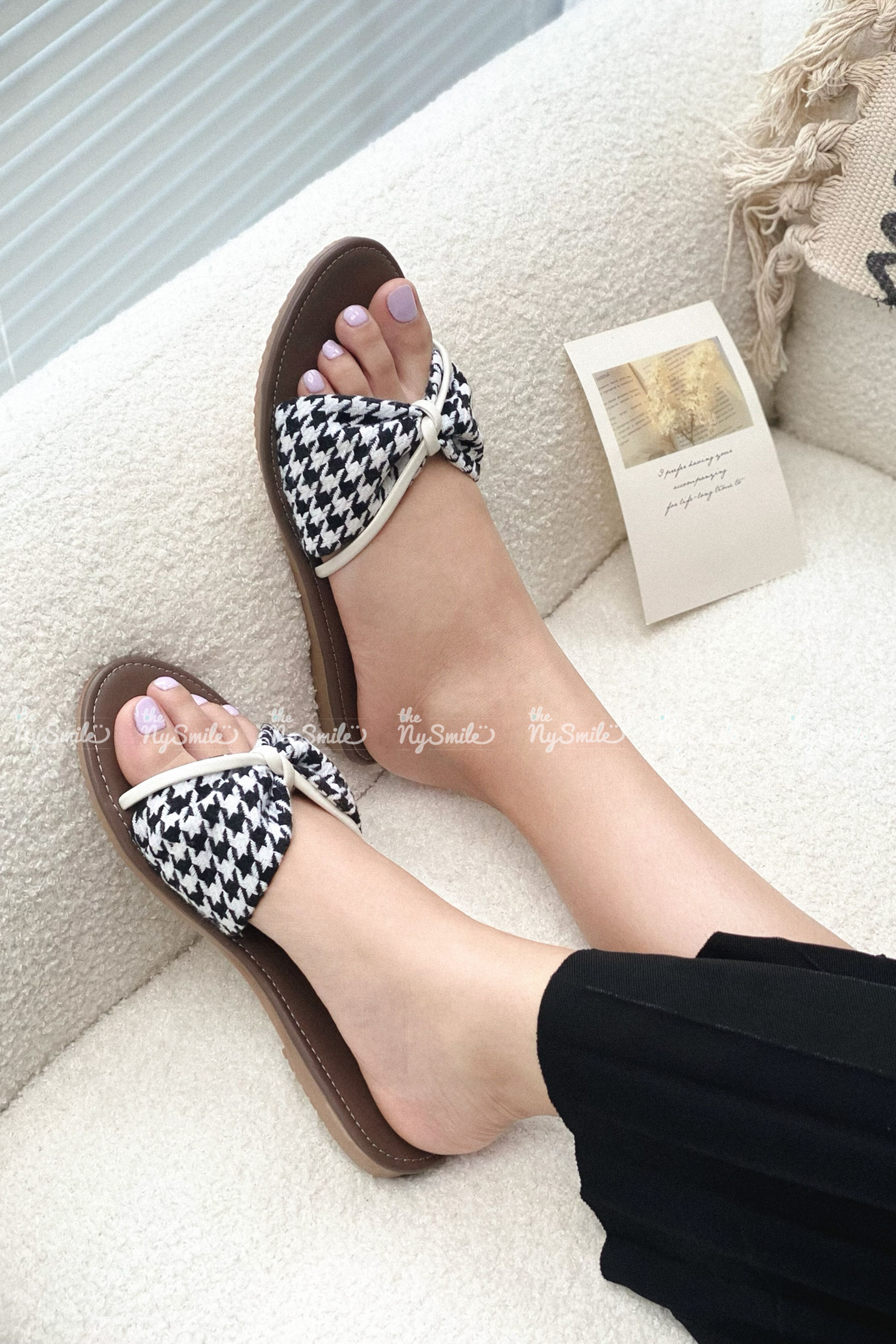 Dép nơ to da bố cột dây - THENYSMILE - PONKA
