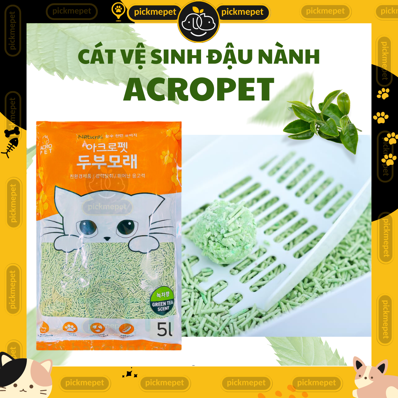 CÁT VỆ SINH ĐẬU NÀNH ACROPET 5L – CHO MÈO