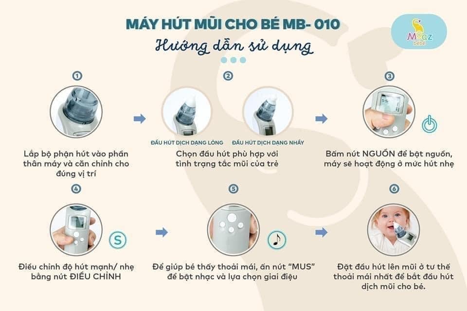 Máy hút mũi Moaz Bebe MB-010 hút dịch mũi cho bé (Bảo hành 1 năm)