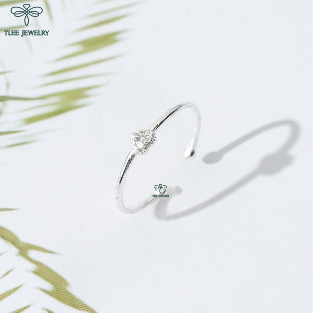 Nhẫn bạc nữ TLEE tim ba viên đá mini cao cấp TleeJewelry A0270