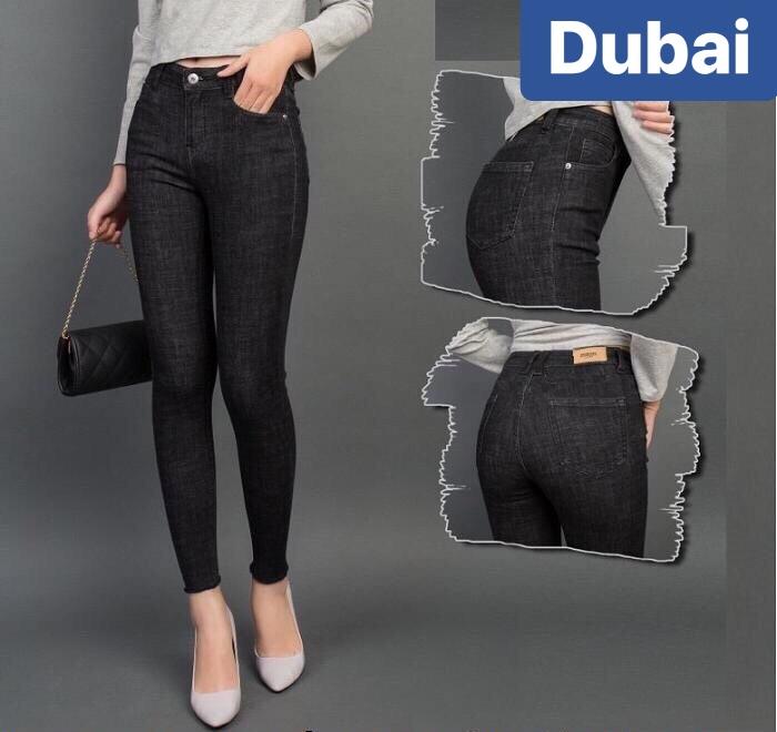 QUẦN JEAN NỮ CHẤT BÒ ĐEN NHÁM XƯỚC KIỂU MỚI LƯNG CAO NÂNG MÔNG HÀN QUỐC CAO CẤP 2023 DB-008 - DUBAI FASHION