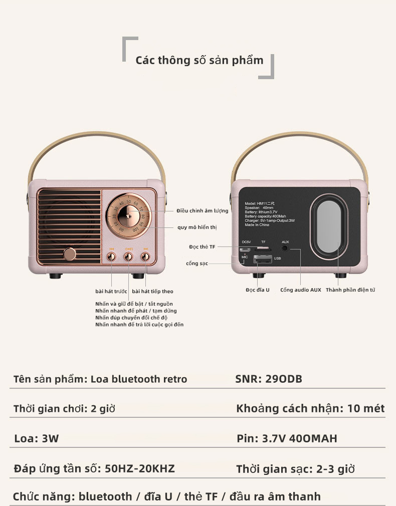 Loa Bluetooth không dây mini độc đáo kiểu dáng retro phong cách Hàn Quốc