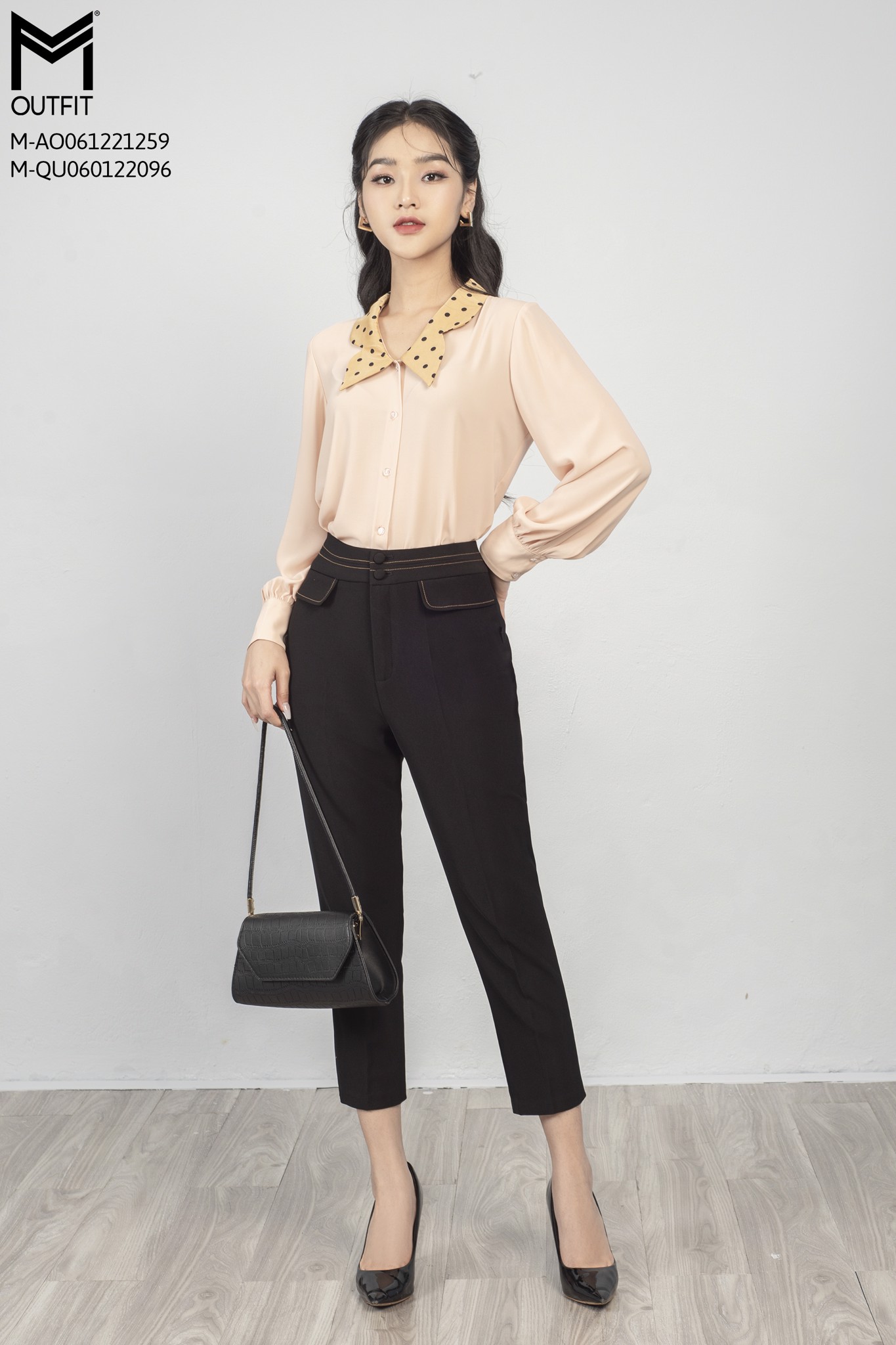 Áo sơ mi dài tay, phối cổ lụa thời trang MMoutfit