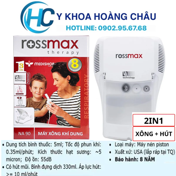 Máy xông khí dung 2 trong 1 Rossmax NA90 , máy xông mũi họng chuẩn Mỹ