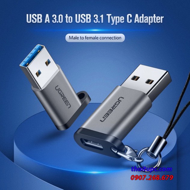 Đầu chuyển USB 3.0 to USB-C 3.1 (female) Cao Cấp Ugreen 50533