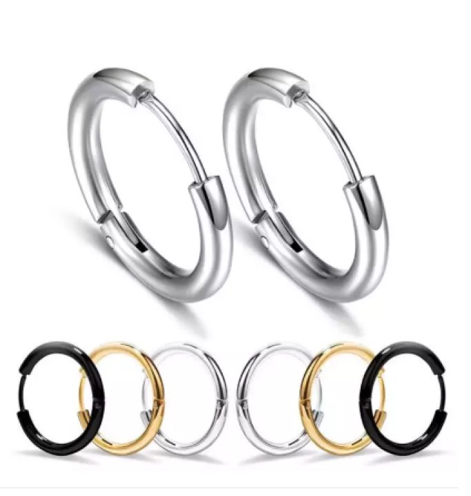 Bộ 2 Bông Tai  Titan Nữ  khoen tròn cá tính  KPOP02