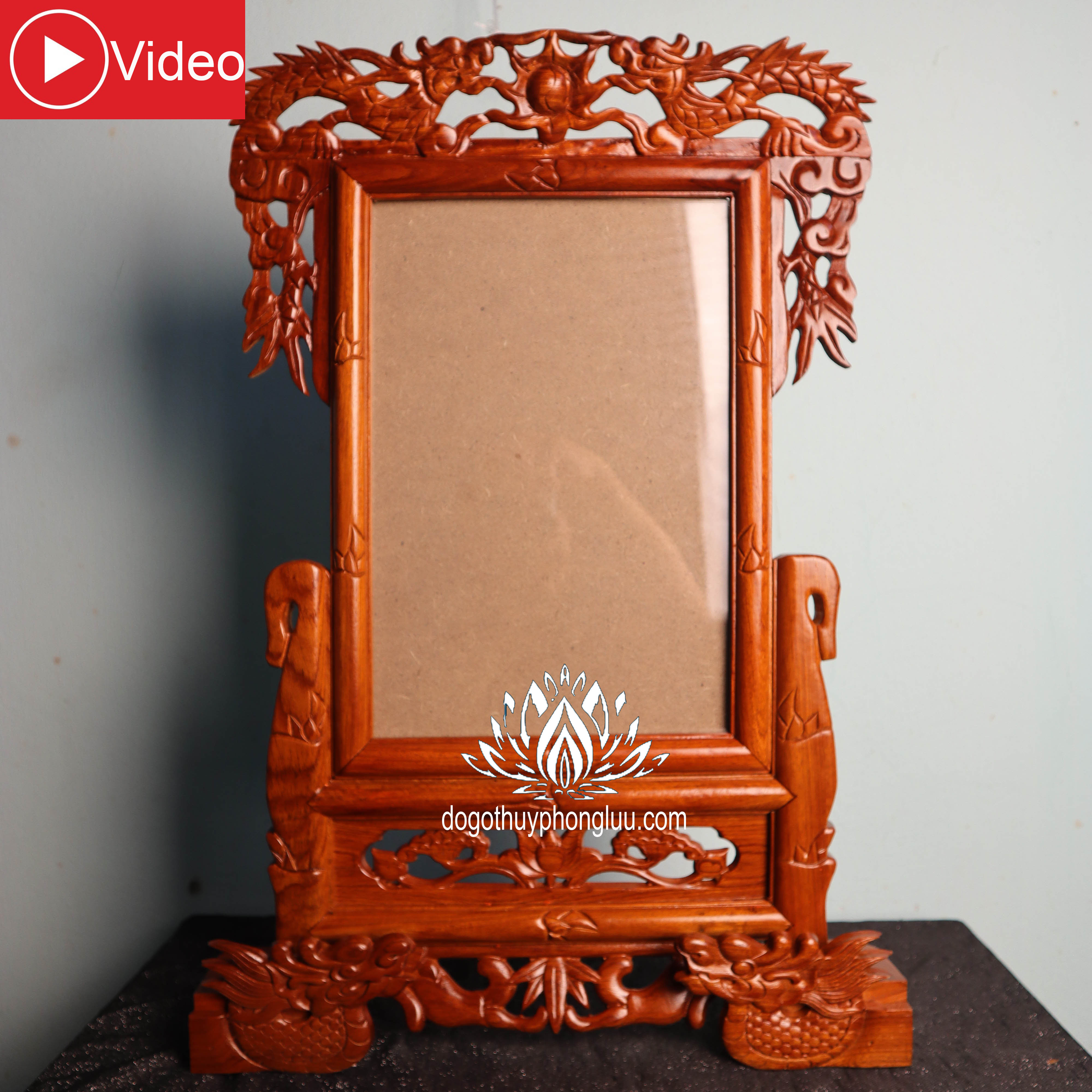 Khung ảnh rồng,khung hình thờ song long gỗ hương 4 cỡ ảnh