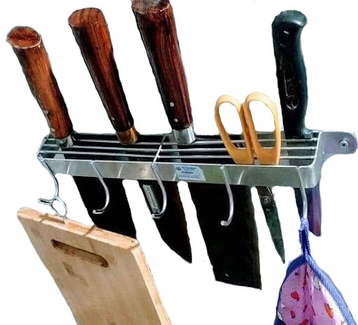 KỆ CÀI DAO THỚT INOX CÓ MÓC TREO