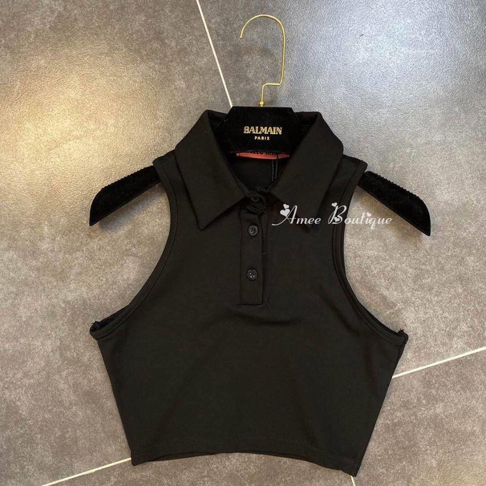 [HCM]Áo Croptop 3 Lổ Cổ Bẻ