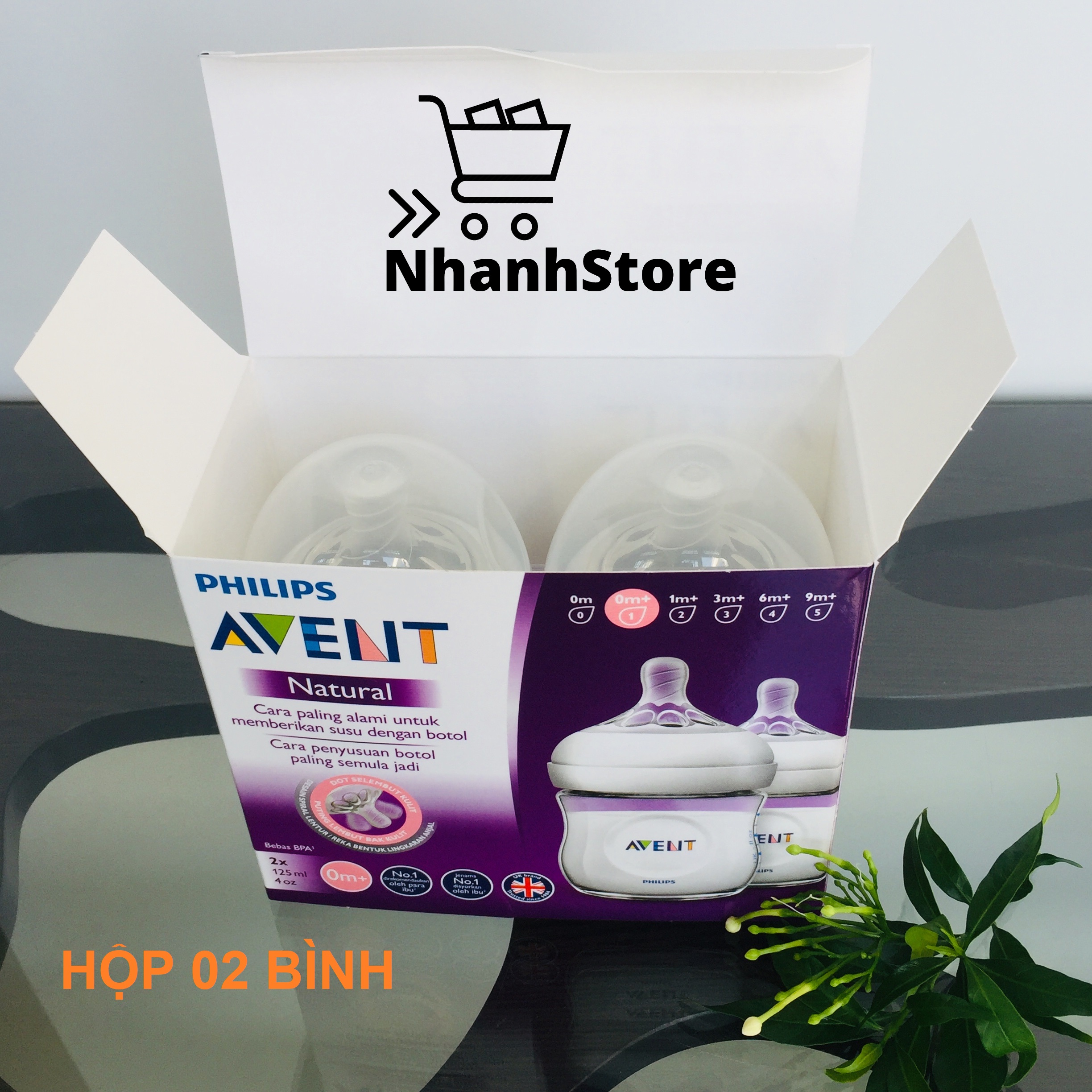 Bình sữa Avent Nautural 125ml [Núm số 1, 0m+] [Màu trắng trong]