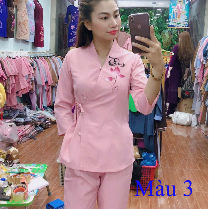 Quần Áo Phật Tử, Đồ Lam Phật Đi Chùa Nữ, đồ bộ mặc nhà mẫu nhật vẽ mã PN13A