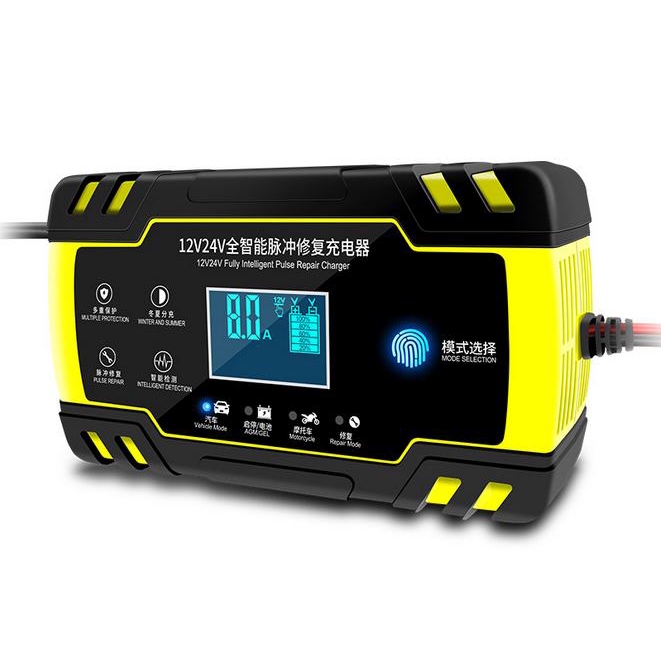 sac binh acquy, sạc pin Lithium. Sạc binh ắc quy 12V-24V/8A có khử sunfat phục hồi bình dùng cho cả bình khô và nước từ 4Ah-150Ah tự ngắt khi đầy