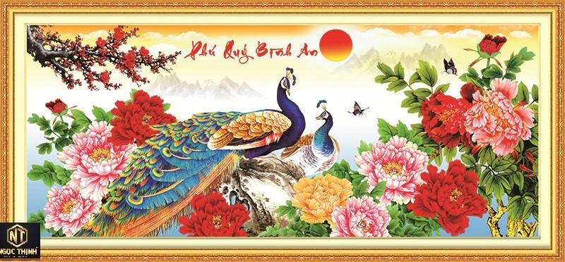 Tranh đính đá đôi công Phú QuýBình An VS056 KT:115X52cm