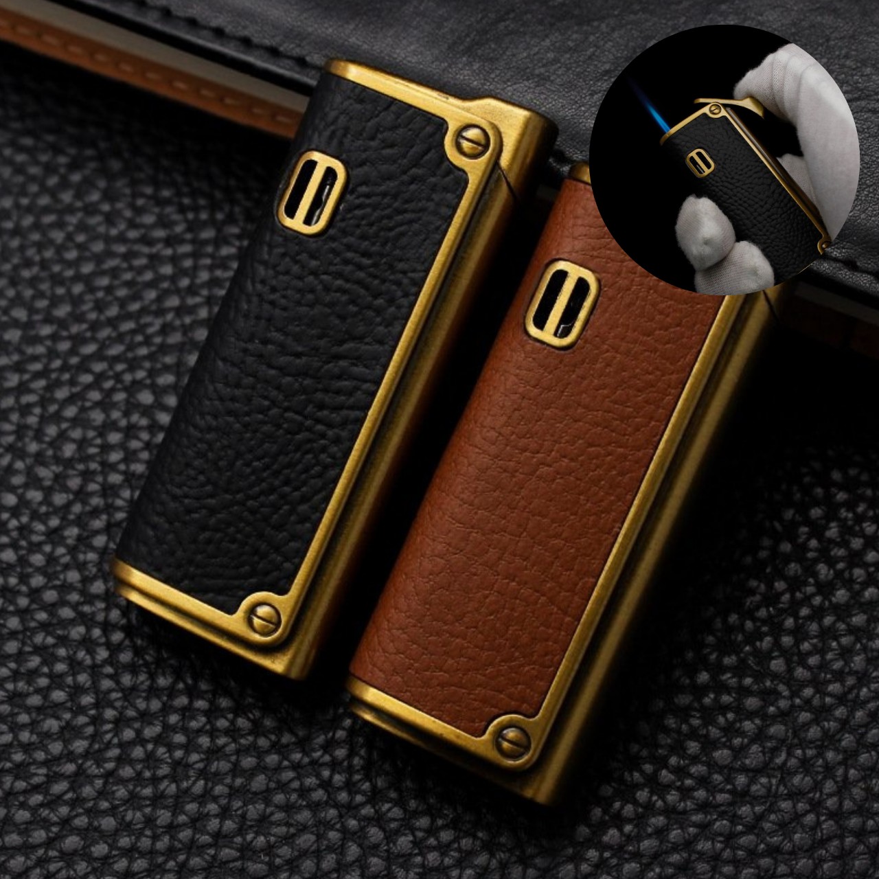 1-Windproof Leather Cover (Black - Brown) Unique Collectible Gift