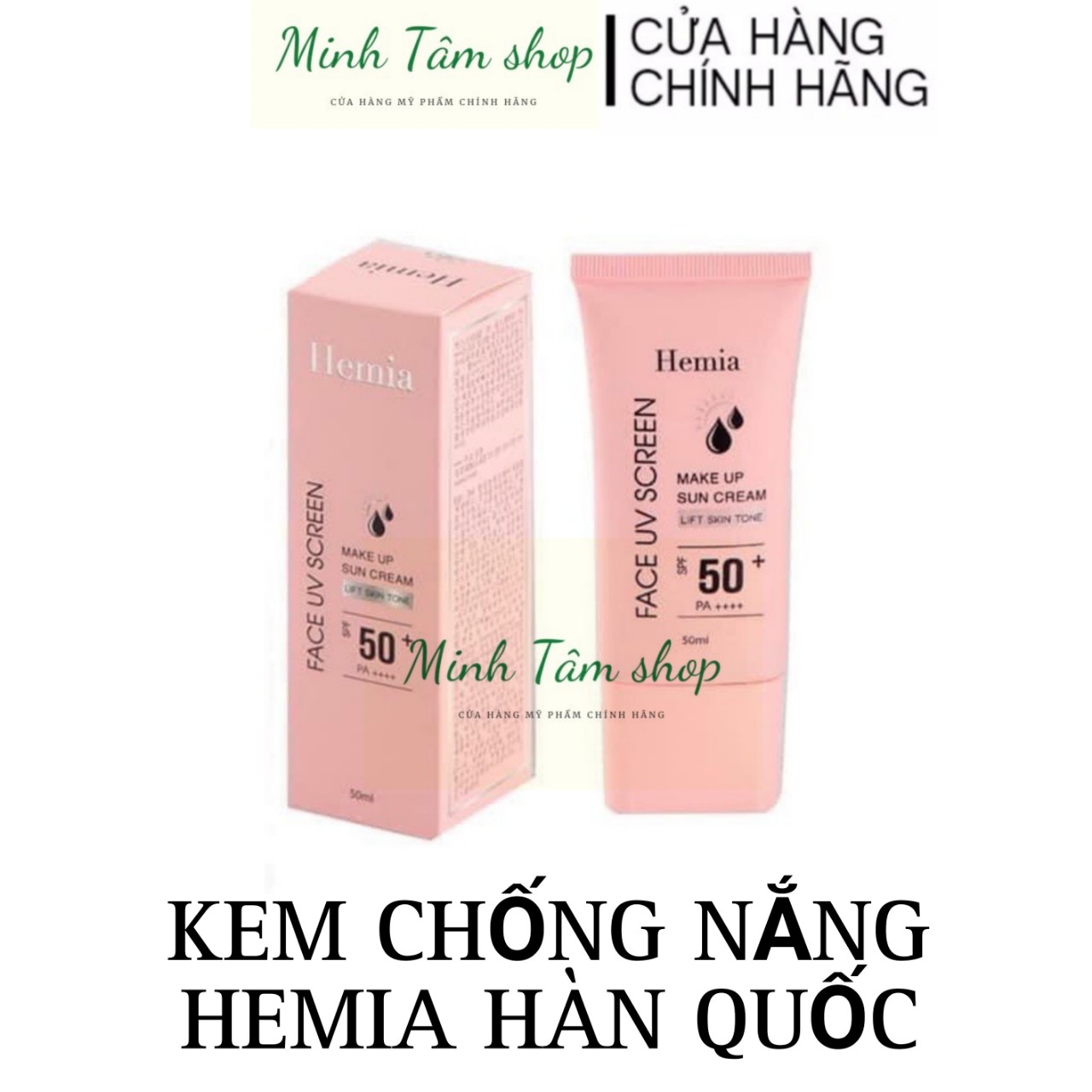 [NHẬP KHẨU HÀN QUỐC] Kem Chống Nắng HEMIA Dưỡng Trắng Nâng Tone SPF50+ 100% Tự Nhiên, Thấm Mướt Nhanh, Mịn Màng