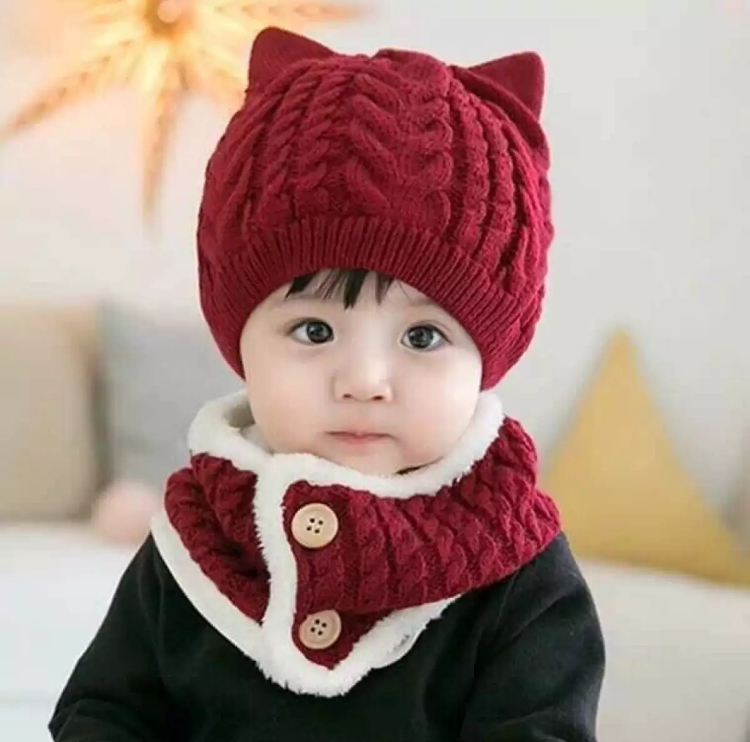 MŨ LEN KÈM KHĂN CỔ CHO BÉ