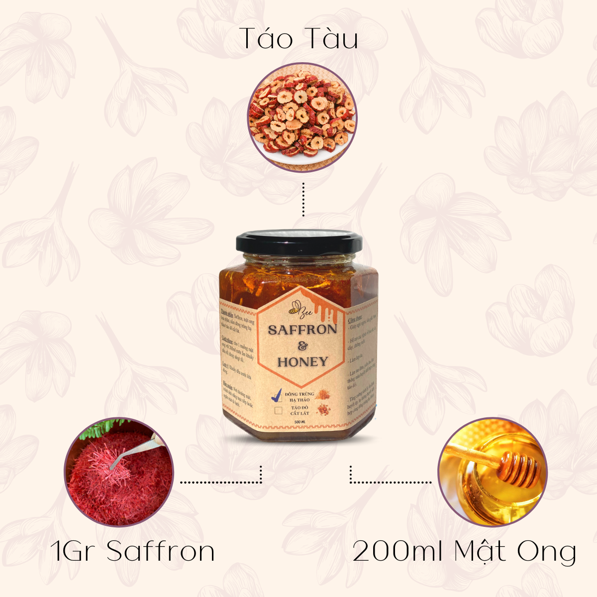 Saffron Ngâm Mật Ong Đông Trùng Hạ Thảo BeeBeauty chính hãng giúp ngủ ngon sâu giấc