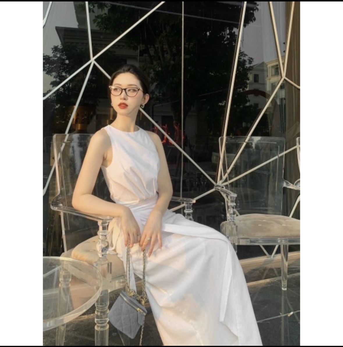 Đầm sát nách dáng dài tà đắp buộc nơ eo