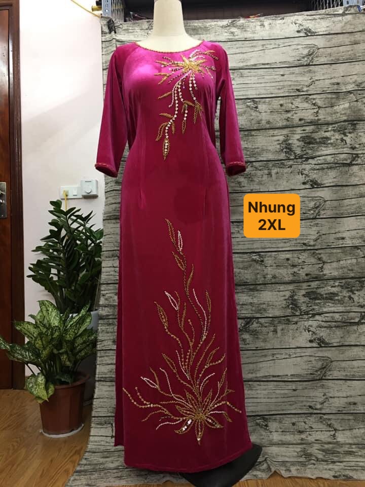 Áo dài may sẵn nhung đính kết cưc đep (bao chỉnh sửa cho vừa số đo)