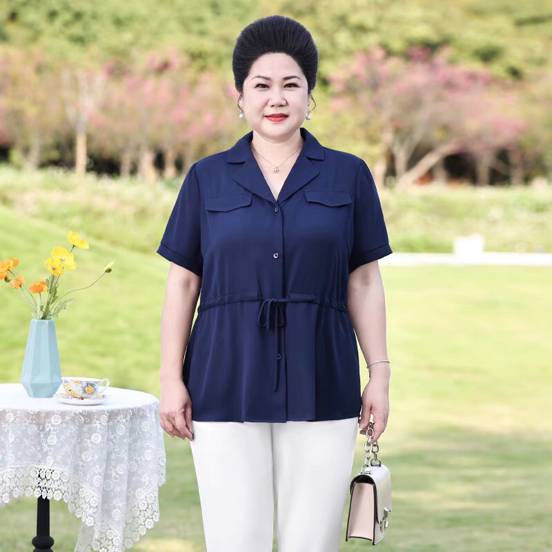 Áo sơ mi rút eo trung niên bigsize - G24623