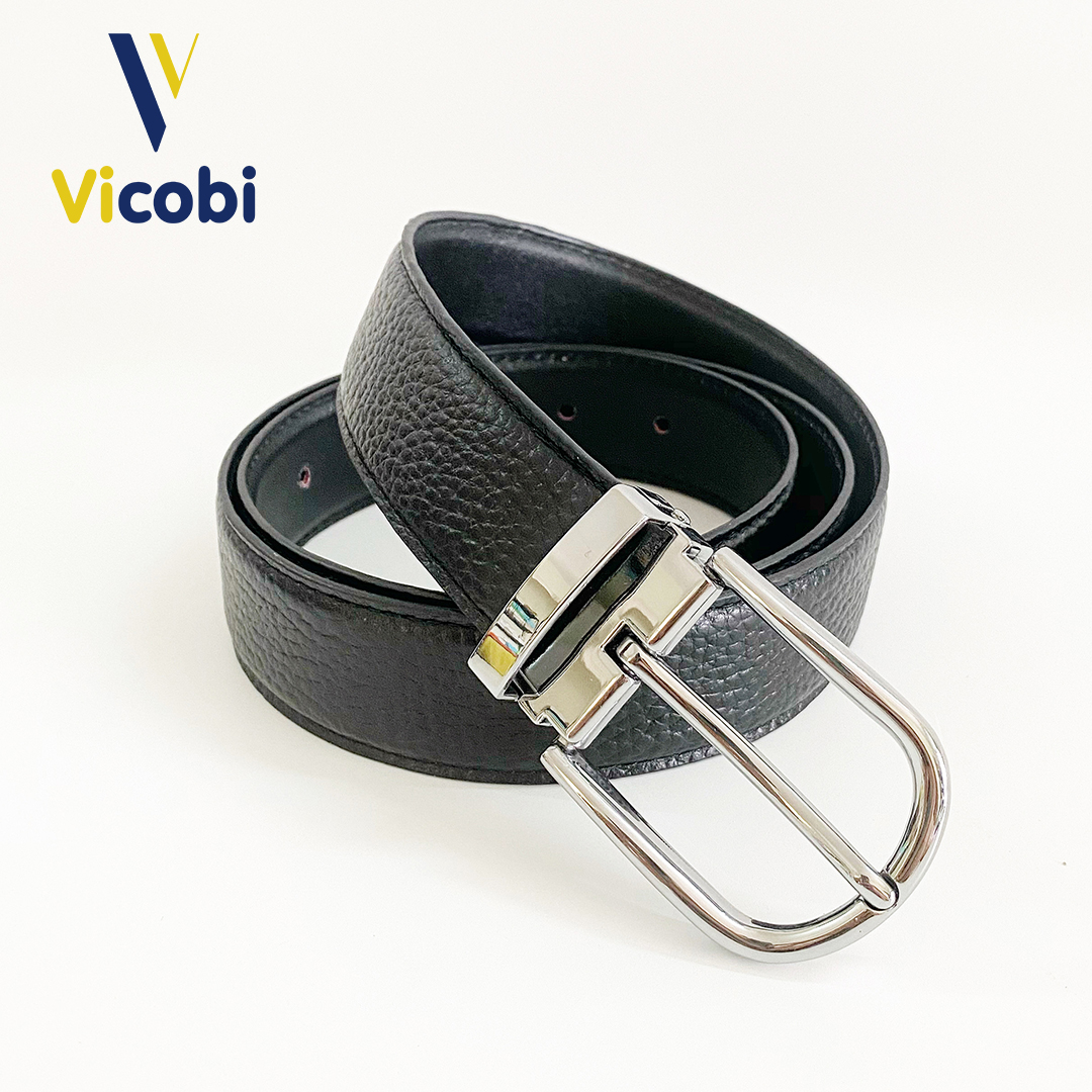 Belt needle buckle male cowhide Vicobi TLB3, belt buckle silver made of alloy anti-ri buckle combination 3,3cm made of cowhide, machined in Vietnam