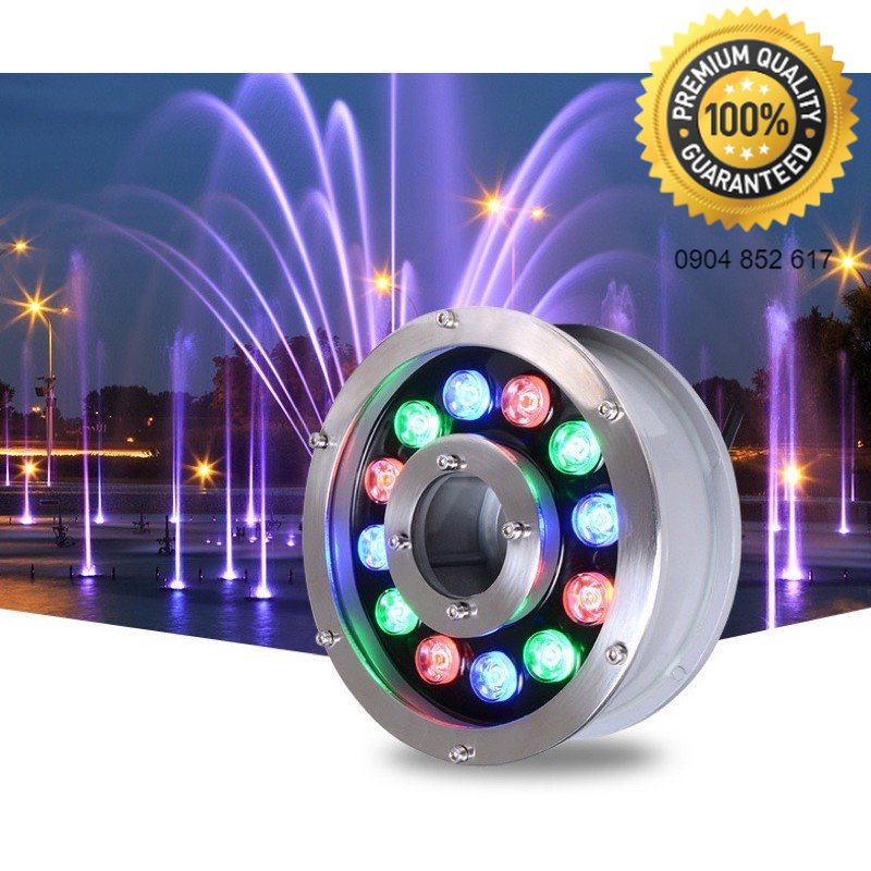 Đèn âm nước bánh xe lắp đài phun nước, bể cá, bể bơi 6w 9w 12w 18w đổi màu 24v