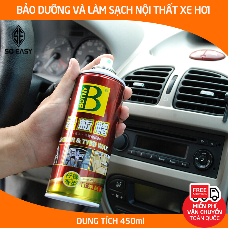 Dung dịch bảo dưỡng nội thất BOTNY Leather & Tyre wax 450ml, chai xịt làm sạch và dưỡng bóng da ghế, táp lô, lốp xe hơi, ô tô, xe tải-B-1192