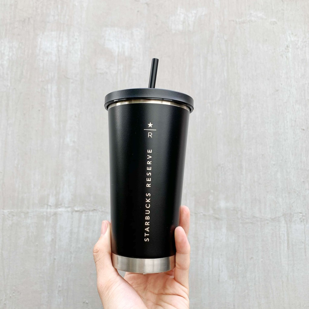 Ly cốc giữ nhiệt đen- trắng starbucks chính hãng sơn nhám dung tích 500ml