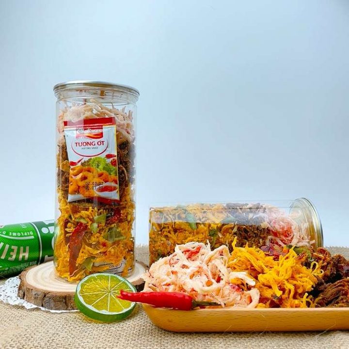 Khô 3 Vị Mix Lon 300G (KHÔ GÀ + KHÔ HEO + MỰC SỢI HẤP DỪA)