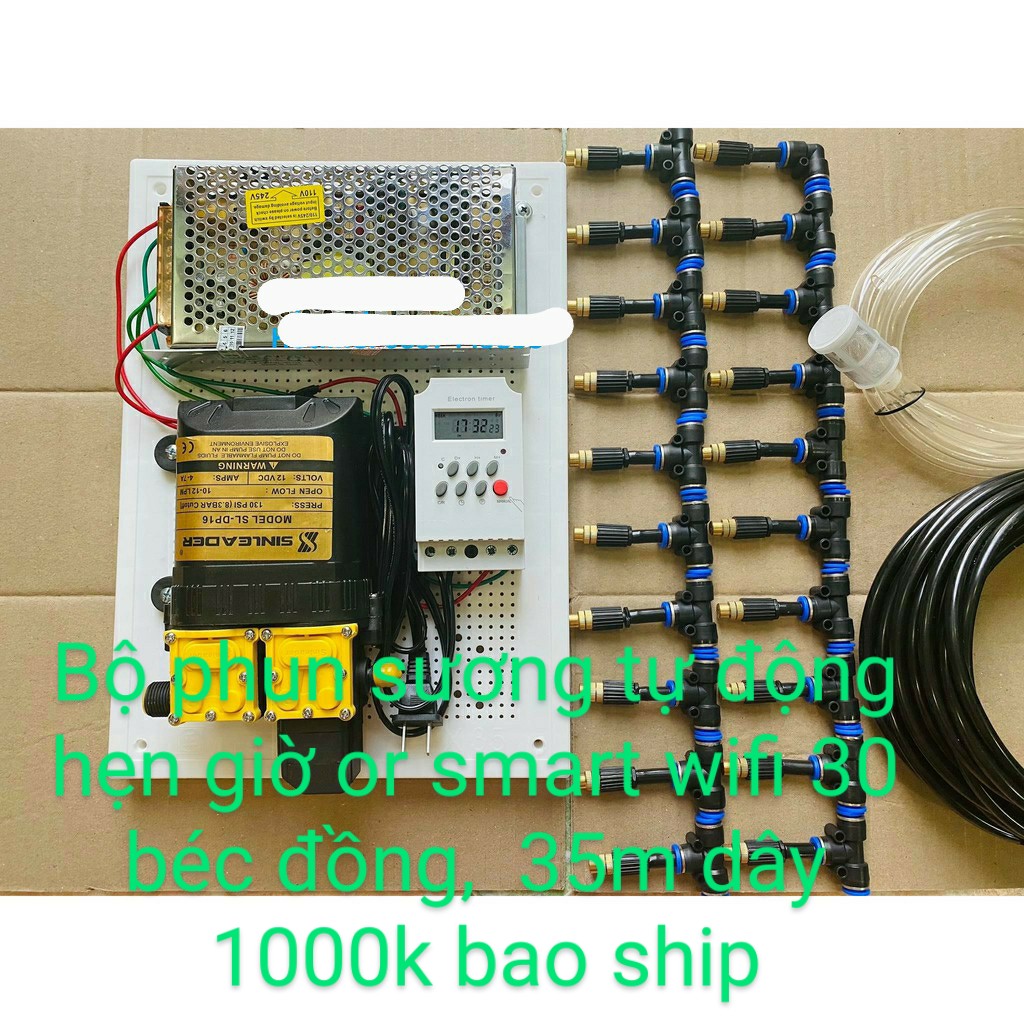 [Đã ráp sẵn] Bộ phun sương bơm đôi Sinleader 20 30 40 béc đồng tự động (hẹn giờ, smart wifi bằng điện thoại) tưới cây, tưới lan, làm mát mái nhà cho giàn lan 15 50m2