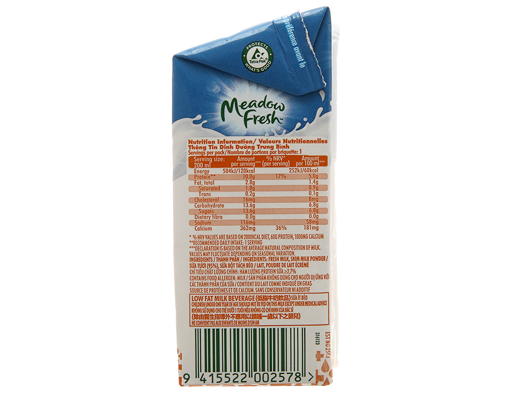 [Thùng 24 Hộp] Sữa Tươi Meadow Fresh Canxi Ít Béo - 200ml - Sữa Nhập Khẩu Úc