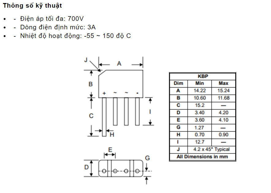 Linh Kiện Điện Tử, Bộ 5 Con Cầu Diode KBP307 3A 700V (Vuông)