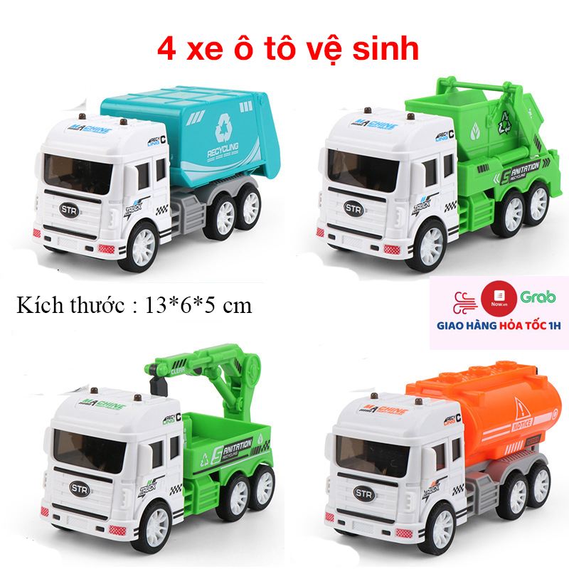 Xe chở rác, xe vệ sinh môi trường cho bé gồm 4 xe, nhựa ABS an toàn, chi tiêt sắc sảo, dễ chơi, chuyển động các khớp xe, giúp bé phát triển tư duy và nhận biết. (xe mô hình, xe đồ chơi).