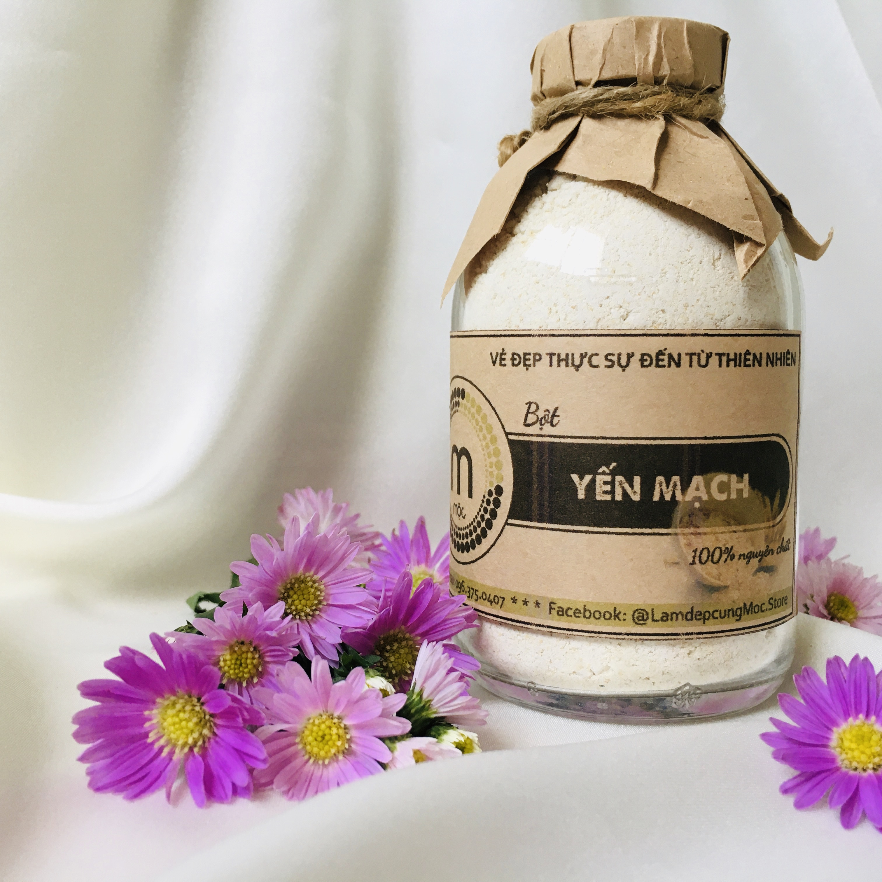 Bột mặt nạ Yến Mạch nguyên chất MỘC từ thiên nhiên dưỡng ẩm trắng da se khít lỗ chân lông gói dùng thử 10g, chai 100ml và chai 200ml