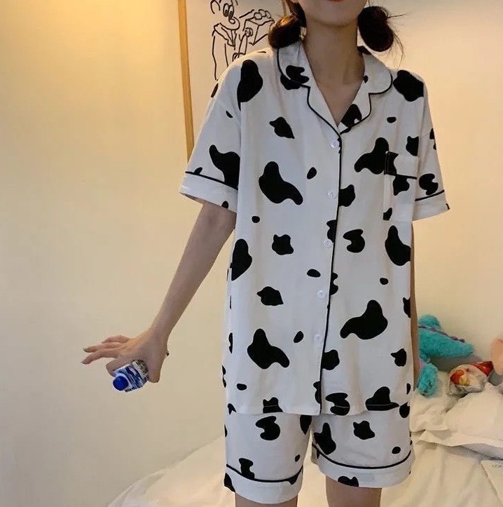 💝 FREESHIP MAX 💝Set Bộ Pijama Bò Sữa From Rộng Unisex Lapi VN, Đồ Bộ Mặc Nhà Tay Lỡ Freesize, Nam Nữ Đều Mặc Được AT54