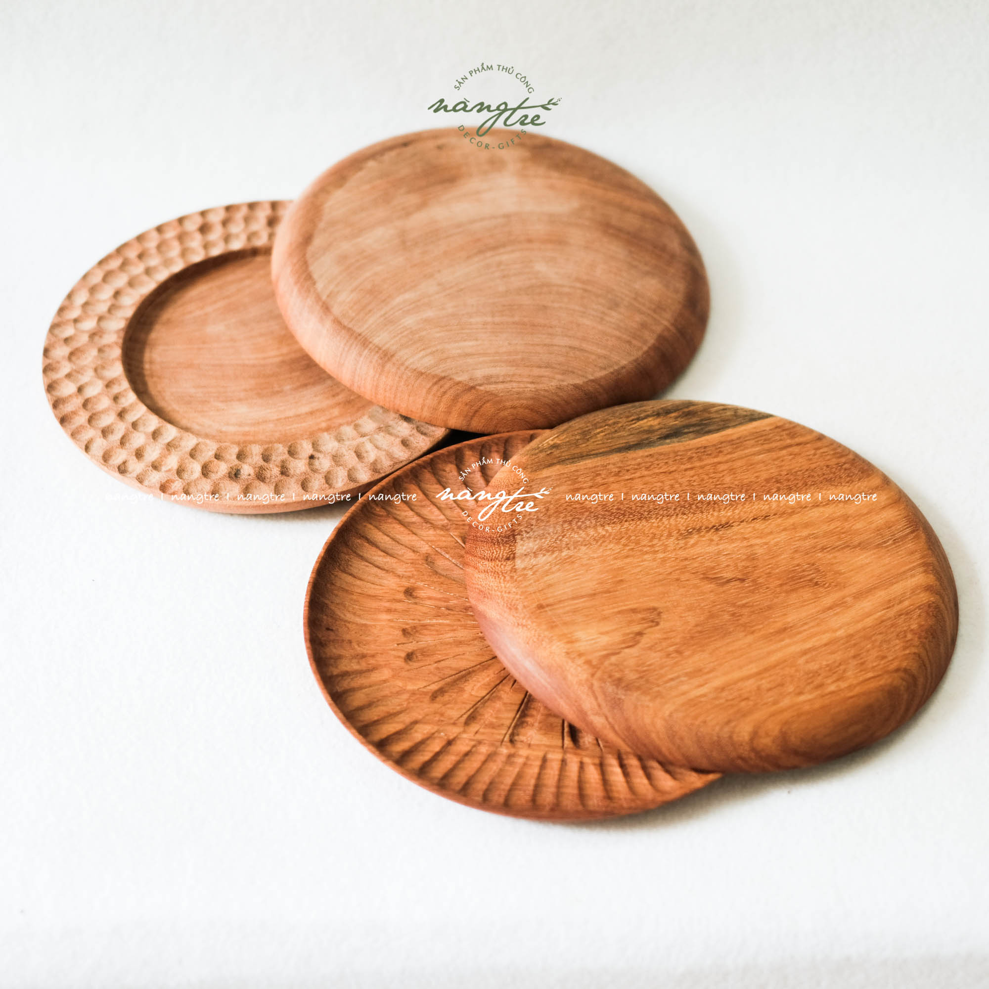 Đĩa gỗ đỏ/Đĩa gỗ tròn decor 25cm