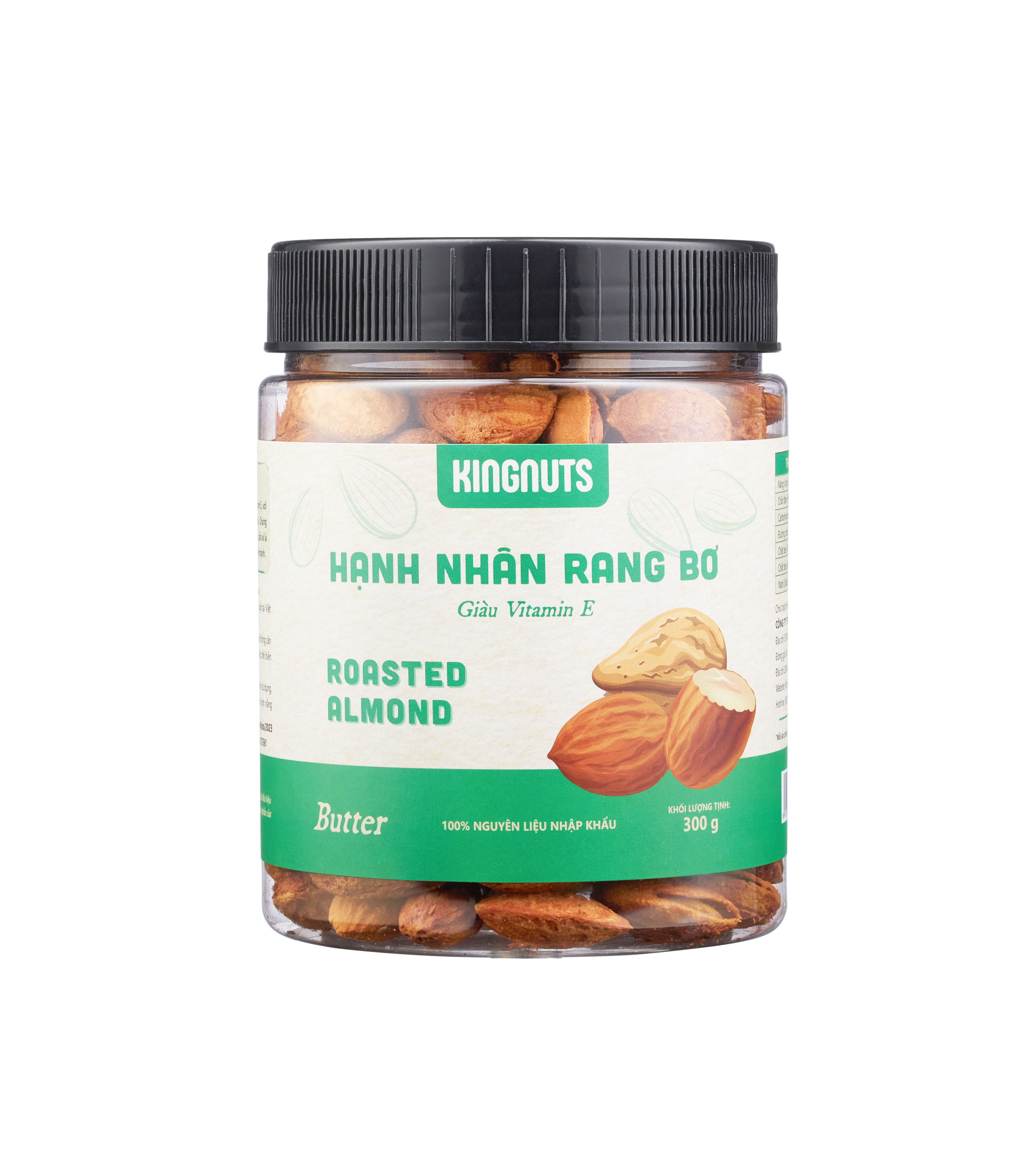 Hạnh nhân rang bơ KingNuts 179g, 300g, 450g - Dòng sản phẩm hạt hạnh nhân rang bơ vỏ mỏng, thơm ngon, không hôi dầu, hàng loại 1