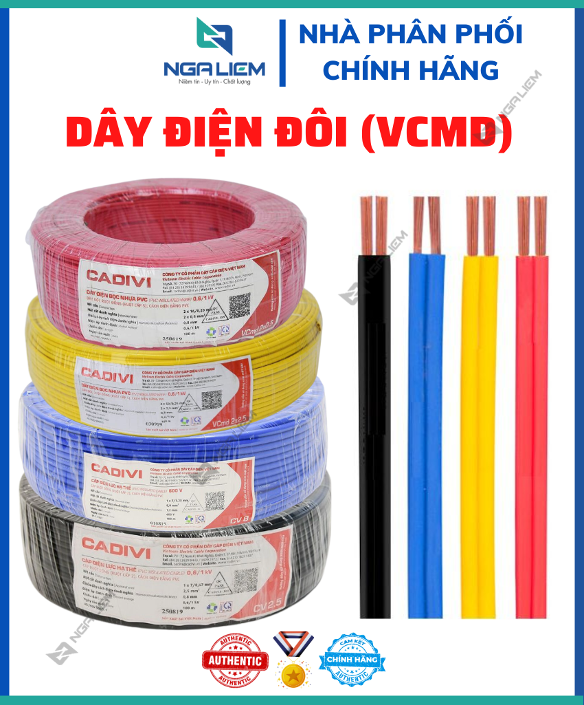 Power cord double vcmd (2x0.5 - 2x0.75 - 2x1.5-2x2.5mm) cadivi [retail according to meters]