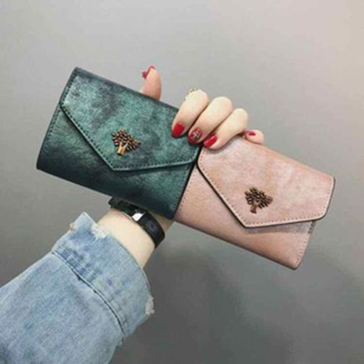 Ví nữ dáng ngắn khóa cây,Ví nữ cầm tay nhỏ gọn, Ví nữ khóa hình cây chất liệu mịn màng màu sắc sang trọng