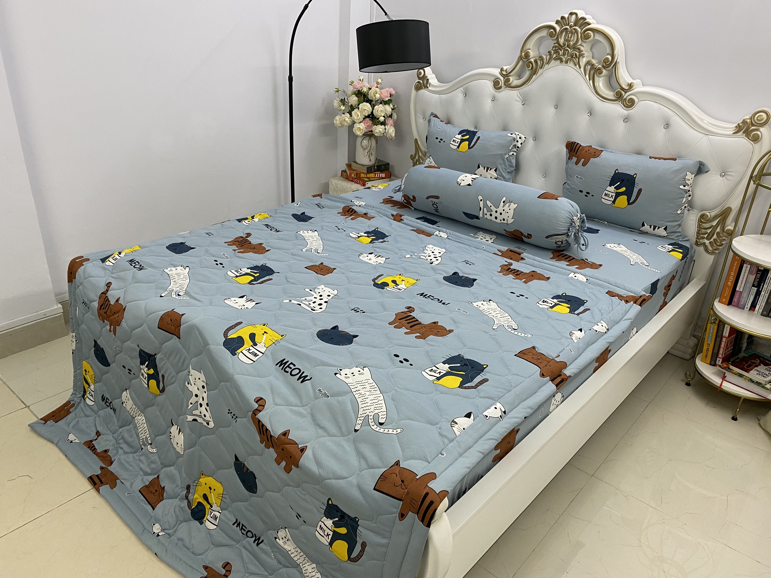 Bộ Drap thun Hàn Quốc loại 1 có mền 5 món ( 1 drap + 1 chăn chần bông + 3 áo gối)