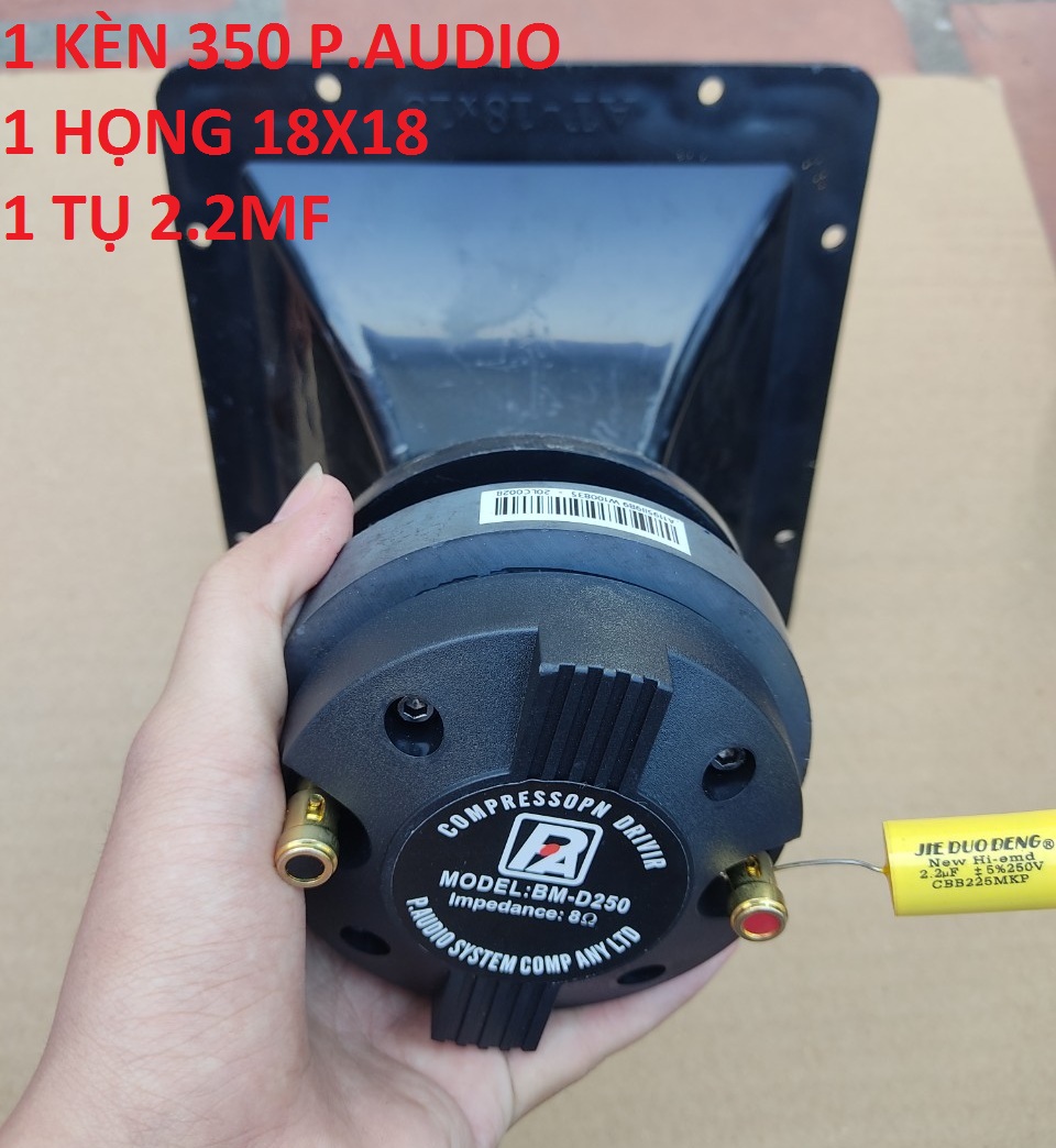 BỘ LOA BỔ SUNG TREBLE RỜI - 1 TREBLE 350 PAUDIO KÈM HỌNG 18X18 VÀ TỤ 2.2MF - CỦ LOA TREBLE KÈN - GIÁ 01 CHIẾC TREBLE KÈM HỌNG