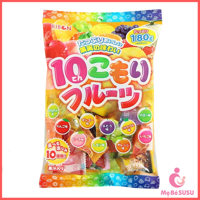 Kẹo trái cây Ribon tổng hợp 10 vị, kẹo ngậm hoa quả Nhật Bản cho bé 180g
