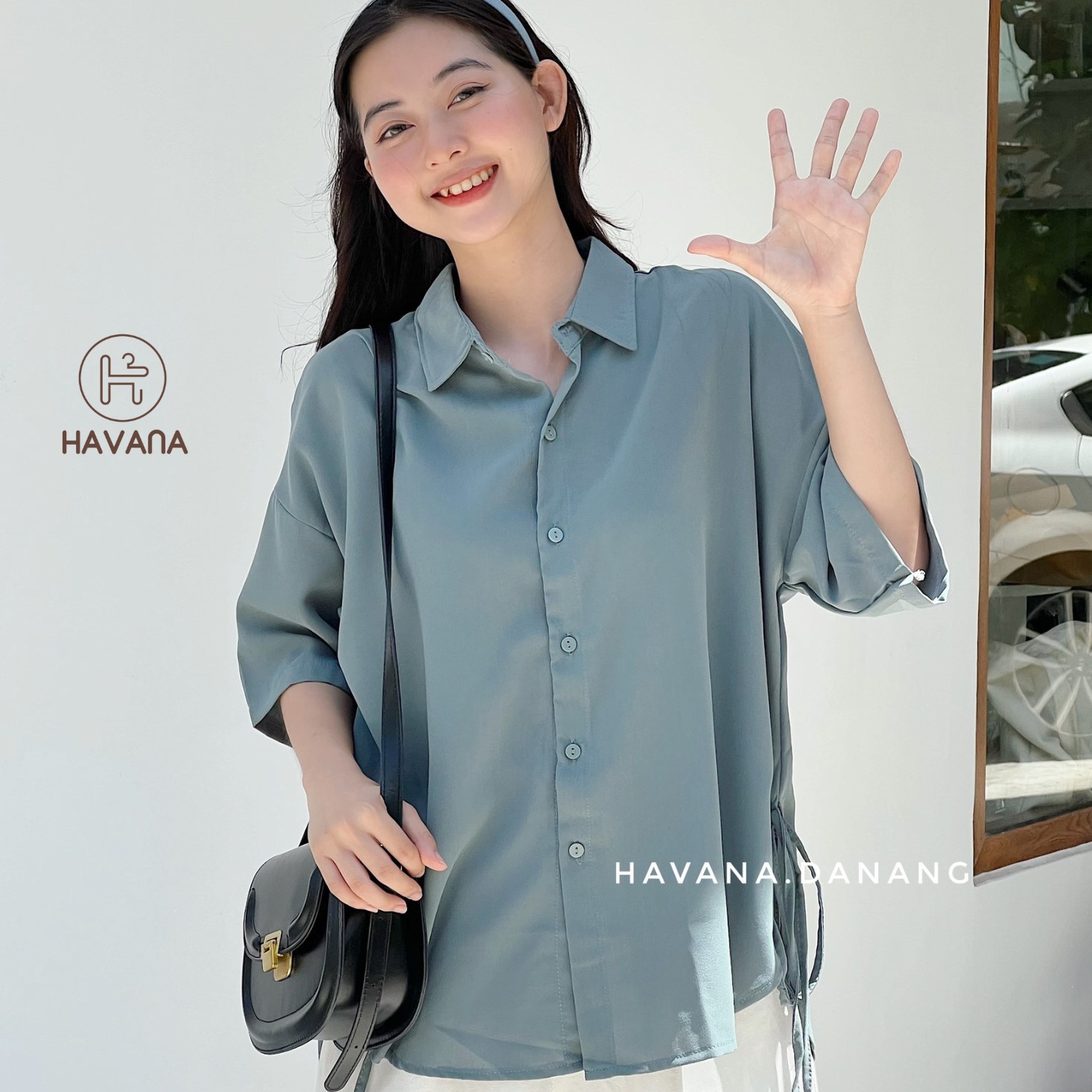 Áo sơ mi lụa nữ, sơ mi lụa cộc tay buộc dây hai bên eo freesize form rộng