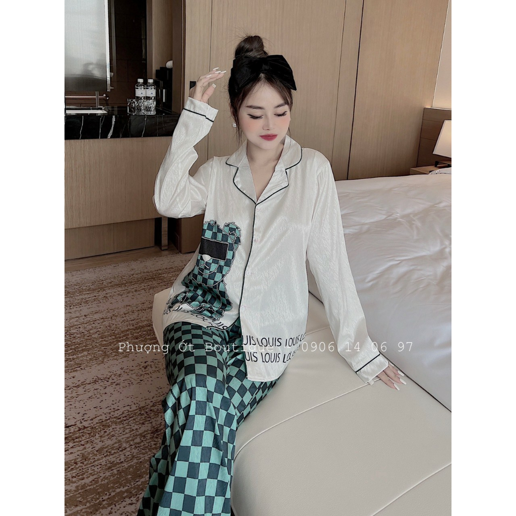 Đồ Ngủ Pyjama Nữ Tay Dài Quần Dài Chất Lụa Xước Cao Cấp Freesize