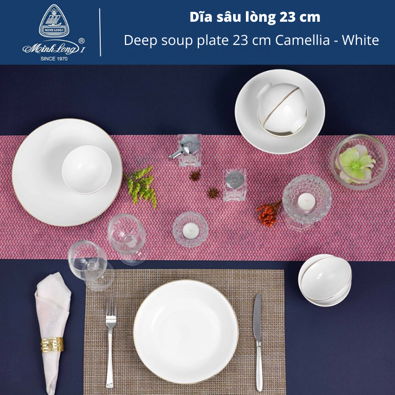 [HCM]Dĩa sâu lòng 23 cm - Camellia - Trắng